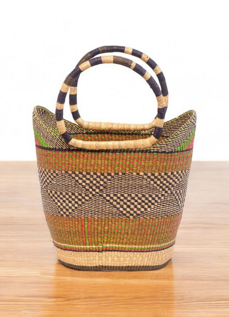 Earth-Tone Handwoven Bolga Basket – African Market Tote Bag