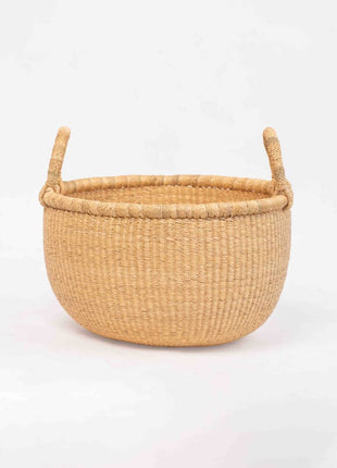 Natural Handwoven Bolga Basket – Round Storage Basket with Handles