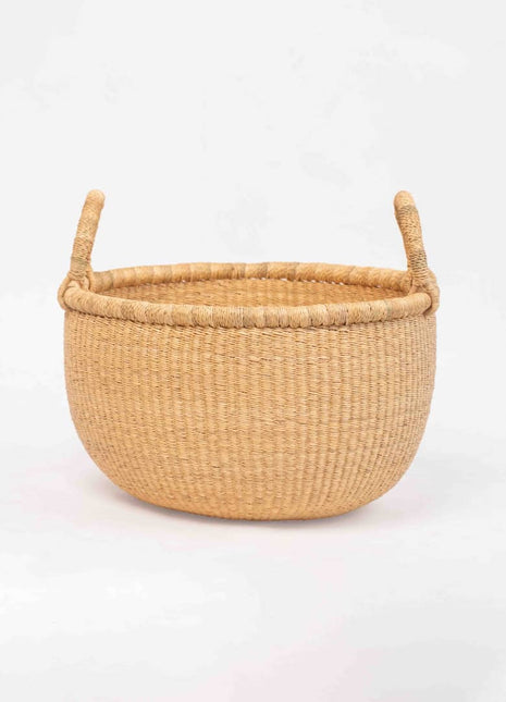 Natural Handwoven Bolga Basket – Round Storage Basket with Handles