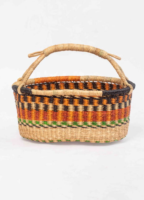 Handwoven Multicolor Bolga Basket – Oval Fruit or Bread Basket