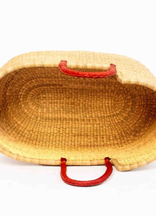 Handwoven Moses Basket with Red Leather Handles – Natural Baby Bassinet