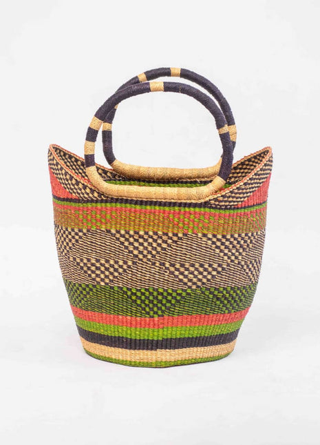 Striped Bolga Market Basket – Handwoven African Tote from Ghana