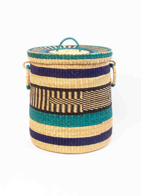 Multicolor Lidded Basket – Handwoven African Storage Hamper with Handles