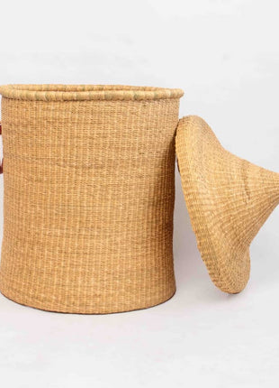 Natural Woven Basket with Lid – Handwoven Storage Hamper with Handles