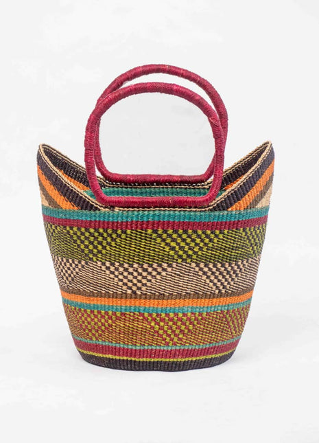 Red Handle Bolga Basket – Handwoven African Market Tote