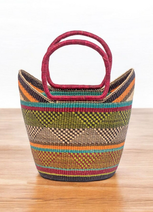Red Handle Bolga Basket – Handwoven African Market Tote