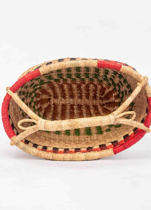 Red & Black Handwoven Bolga Basket – Oval Bread or Fruit Basket