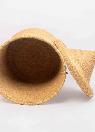Natural Woven Basket with Lid – Handwoven Storage Hamper with Handles