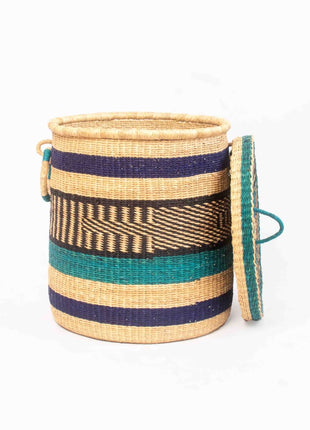 Multicolor Lidded Basket – Handwoven African Storage Hamper with Handles