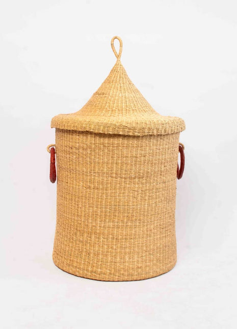 Natural Woven Basket with Lid – Handwoven Storage Hamper with Handles