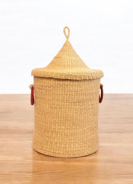 Natural Woven Basket with Lid – Handwoven Storage Hamper with Handles