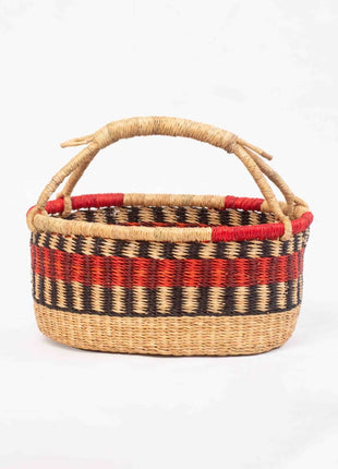 Red & Black Handwoven Bolga Basket – Oval Bread or Fruit Basket