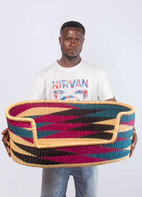 Colorful Handwoven Dog Bed Basket – African Bolga Pet Lounger