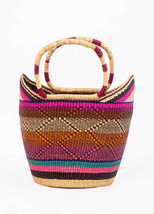 Handwoven Bolga Tote – Vibrant African Market Basket from Ghana