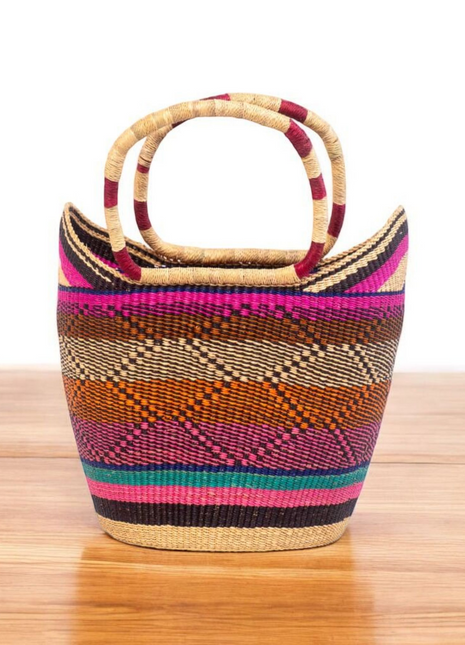 Handwoven Bolga Tote – Vibrant African Market Basket from Ghana
