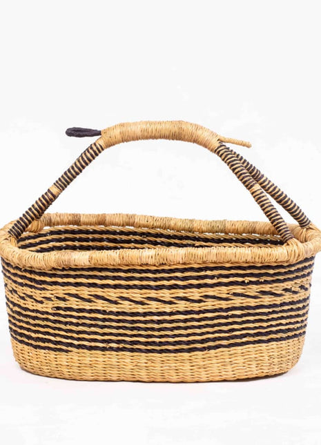 Handwoven Oval Bolga Basket with Handle – Bread or Fruit Basket