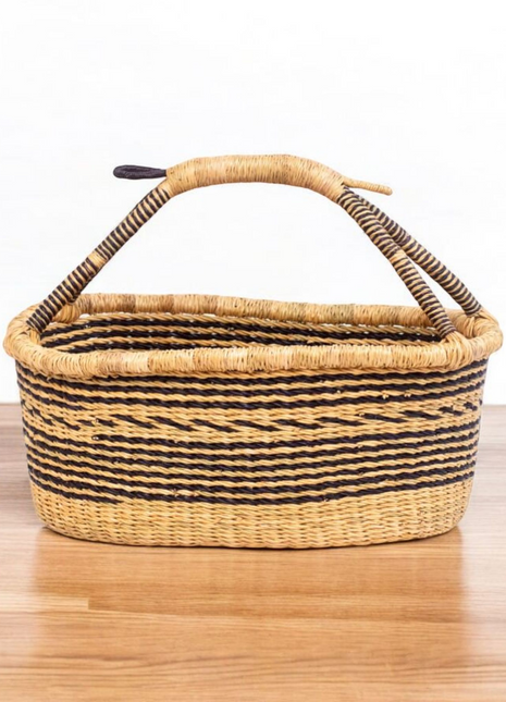 Handwoven Oval Bolga Basket with Handle – Bread or Fruit Basket