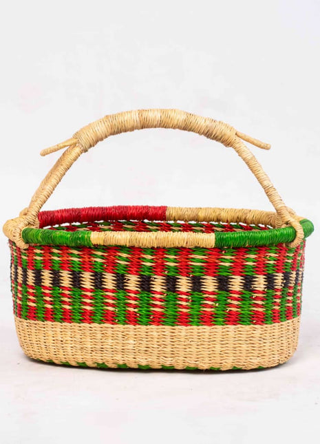 Colorful Handwoven Oval Bolga Basket – Bread, Fruit or Gift Basket