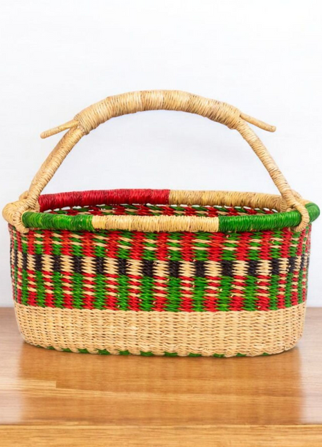 Colorful Handwoven Oval Bolga Basket – Bread, Fruit or Gift Basket