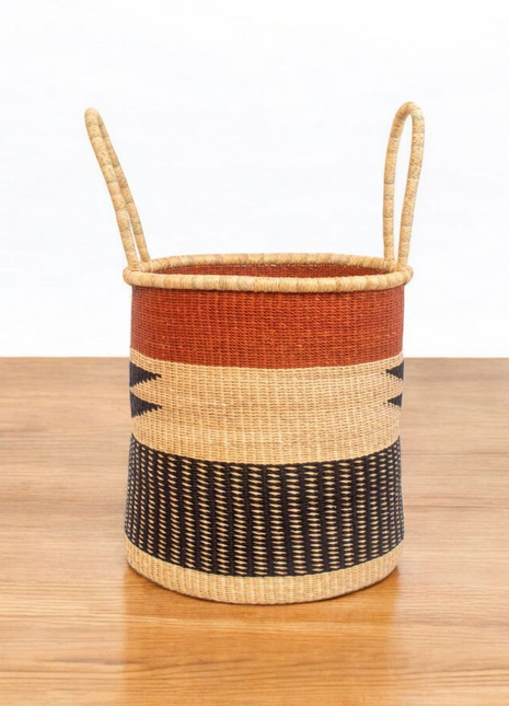 Handwoven African Laundry Basket – Colorful Storage Hamper