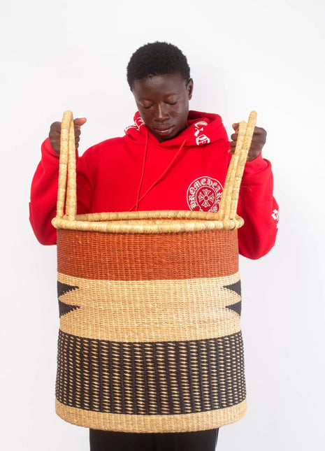 Handwoven African Laundry Basket – Colorful Storage Hamper