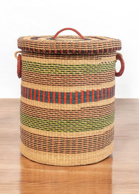 Large Bolga Laundry Basket with Lid – Handmade Storage