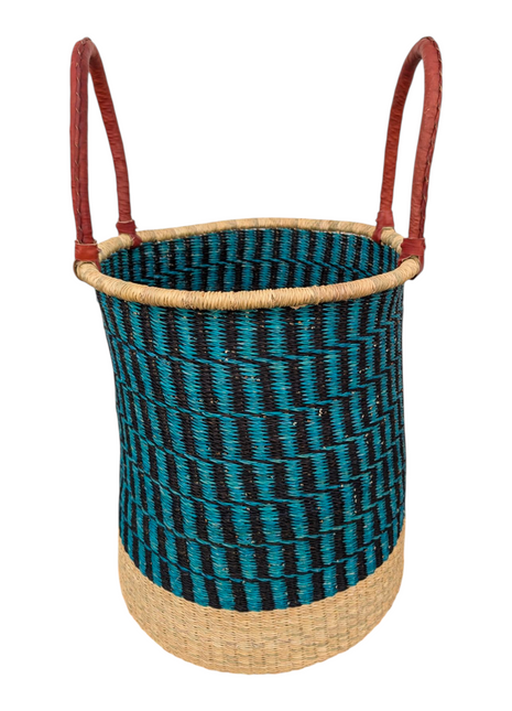 Blue & Black Woven Laundry Basket – African Bolga Storage Hamper