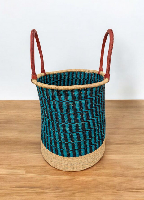 Blue & Black Woven Laundry Basket – African Bolga Storage Hamper