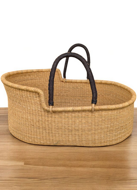 Natural Handwoven Moses Basket – Baby Bassinet with Handles