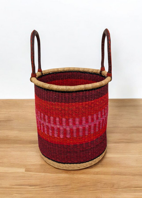 Red & Pink Handwoven Laundry Basket – African Bolga Storage Hamper