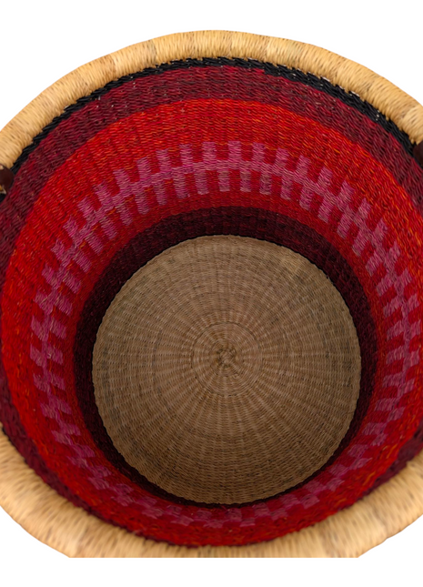 Red & Pink Handwoven Laundry Basket – African Bolga Storage Hamper