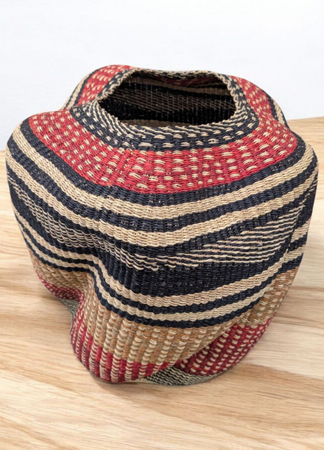 Red & Black Sculptural Pot Basket – Handwoven African Decorative Basket