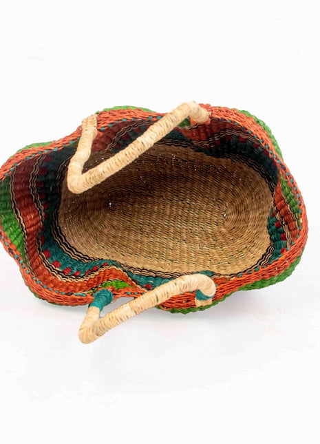 Multicolor Bolga Basket – Long Handle Handwoven African Tote Bag