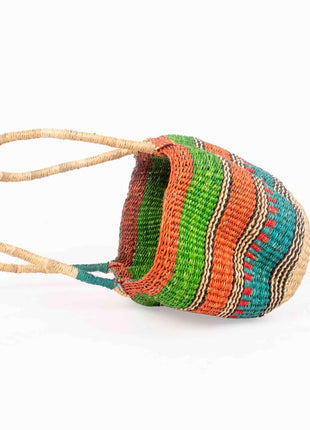 Multicolor Bolga Basket – Long Handle Handwoven African Tote Bag