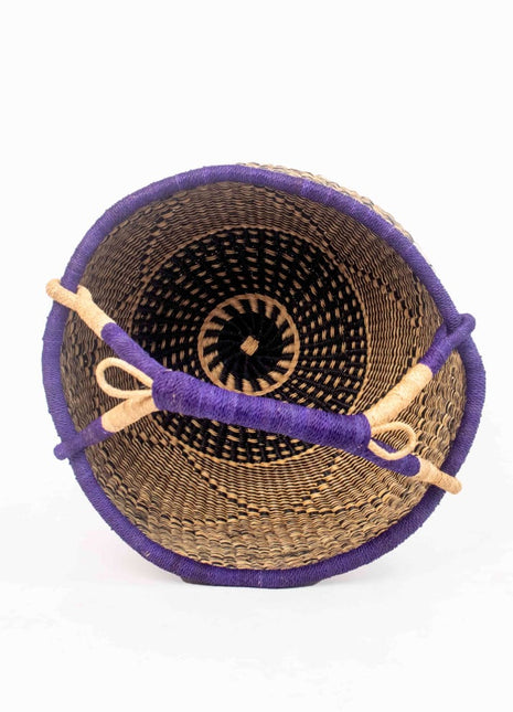 Purple Handwoven Market Basket – Round Bolga Shopping or Storage Tote