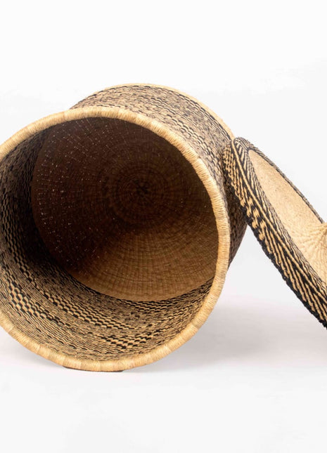Black & Natural African Laundry Basket with Lid – Handmade Hamper