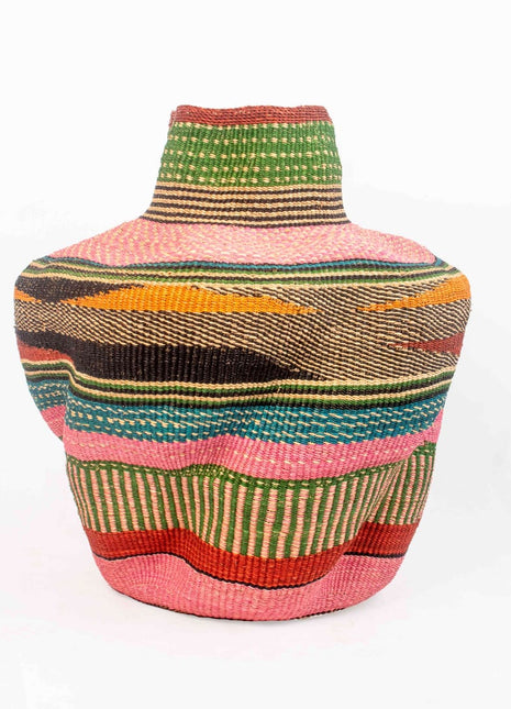 Multicolor Handwoven Pot Basket – African Decorative Woven Vase Basket