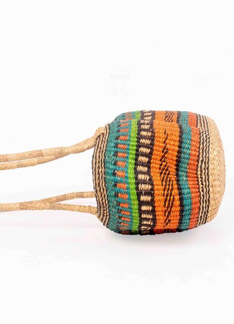 Handwoven Wave Bolga Basket – Long Handle African Market Tote